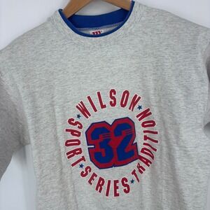 Vintage Wilson Graphic T Shirt Mens L Gray Double Neck Single Stitch Mesh Sleeve